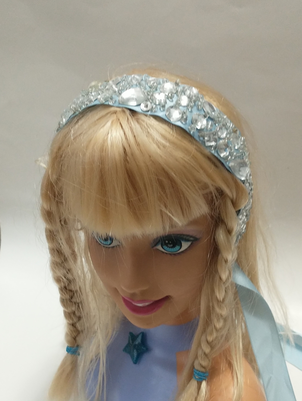 Embellished Light Blue Beaded Satin Headband